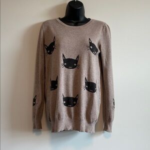 DD Style Cat Print Wool Blend Brown Sweater | Size Small/Medium